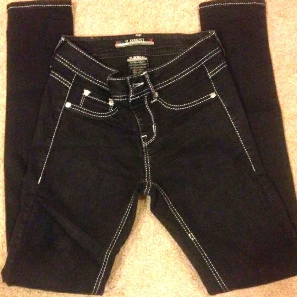 2 BWU black, skinny leg stretch jeans